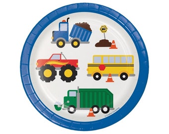 7" Transportation Party Plates  Truck  Birthday, Automobiles Party, Traffic Jam Party