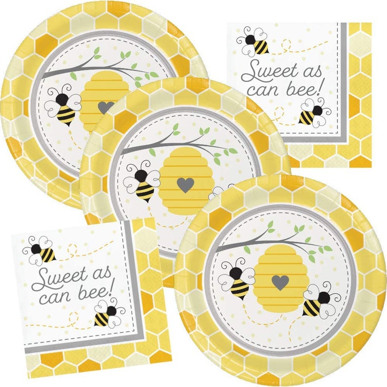Bee Party PackBumble Bee Gender Reveal Bee Baby Shower Party Plates Party Napkins serves 16