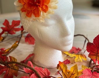 Fall Floral Headband, Autumn Headband, Orange Flower Headband, Flower Girl Headband, Fall Festival Headband