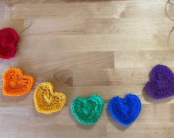 Rainbow Heart Garland/Banner, Crocheted Heart Garland, Nursery Decor, Baby Shower Decor