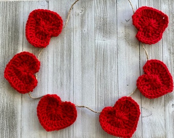 Red Heart Garland/Banner, Crocheted Heart Garland, Nursery Decor, Bridal Shower Decor, Christmas Wedding, Valentine’s Garland