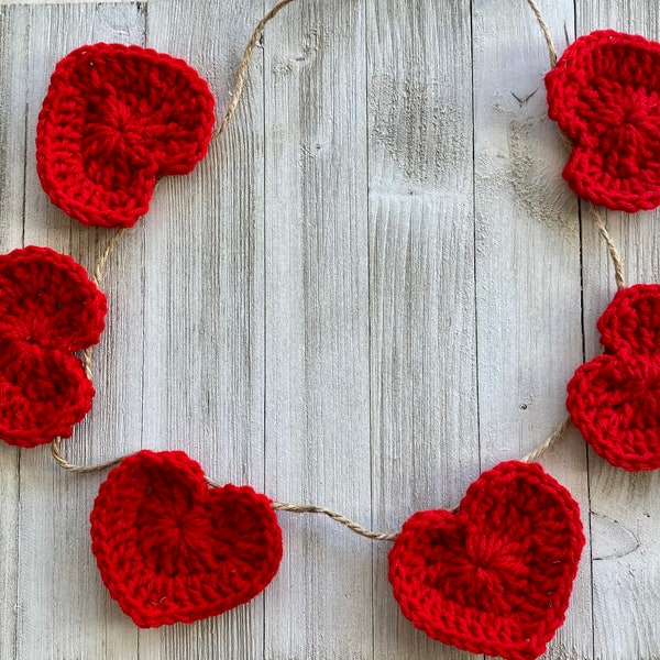 Red Heart Garland/Banner, Crocheted Heart Garland, Nursery Decor, Bridal Shower Decor, Christmas Wedding, Valentine’s Garland