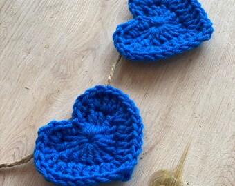 Royal Blue Heart Garland/Banner, Crocheted Heart Garland, Nursery Decor, Baby Shower Decor, Kid’s Room Decor, Wedding Shower Decor