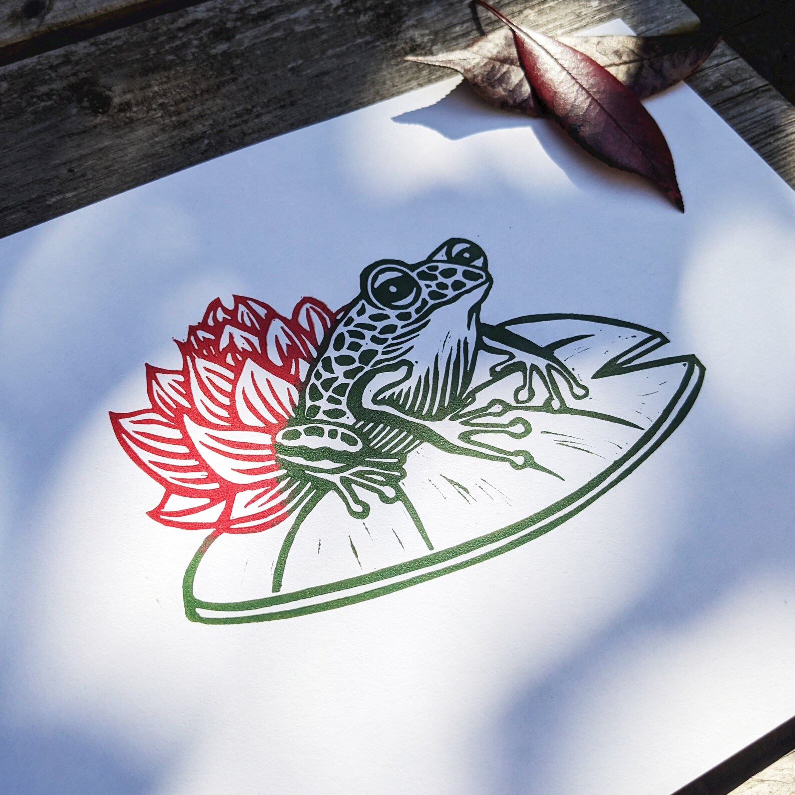 Frog. Original Linocut Print in 2 Colours. Etsy