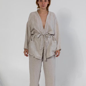 Linen set  WRAP  / Linen wrap &quot;shirt and linen pants   / Pajamas Set