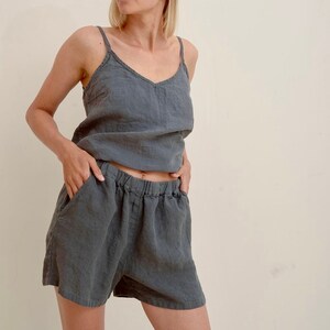 Linen pajama set GREY. Linen slip top and linen shorts. image 2