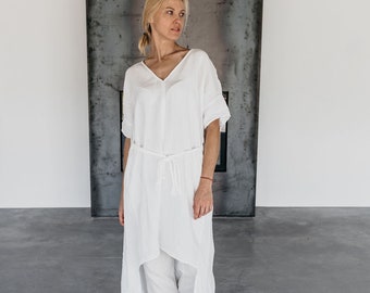 Linen dress Manie , oversized linen tunic dress, linen kimono dress, linen kaftan , knee length dress