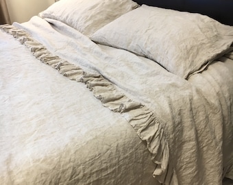 Lenzuolo di lino con volant / Lenzuolo di lino / Biancheria da letto in lino / Biancheria da letto Shabby Chic