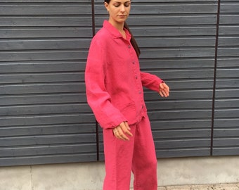 Linen Pajama Set SHANAI, Relaxed Fit Shirt & Pants