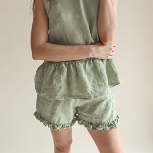 Linen top and linen shorts GREEN | linen tank top and linen shorts set