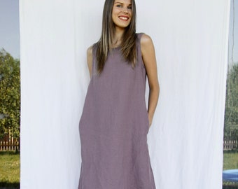 Linen dress LOTE, knee length dress, sleevless