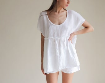 Linen top OPAL. Oversized loose fitting shirt.  Linen summer tunic.