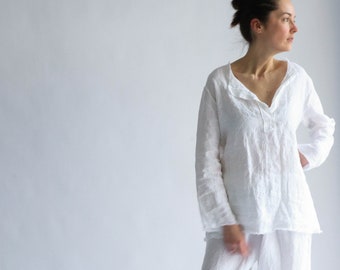 Linen pajamas  set RELAX   . Linen shirt and linen wide legs pants with pockets . Linen pajama set