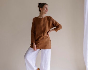 Linen tunic Olsen, linen shirt, oversized linen tunic dress