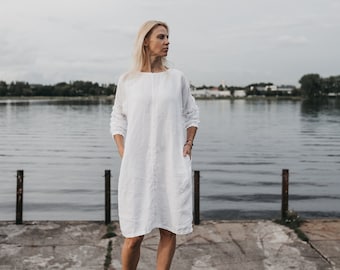 Linen dress WEEKEND ,Linen dress 3/4 sleeves. Knee length dress. Linen tunic dress