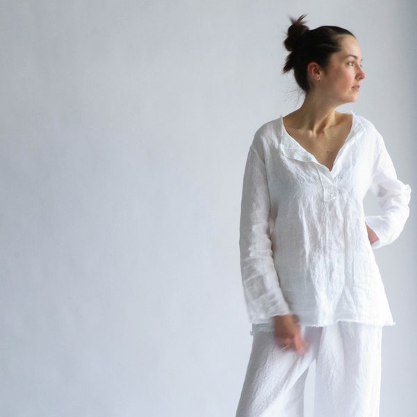 Linen pajamas  set RELAX   . Linen shirt and linen wide legs pants with pockets . Linen pajama set