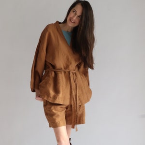 Long linen shirt LUISA. Linen jacket.Japanese inspired oversize kimono jacket, linen clothing for women image 2