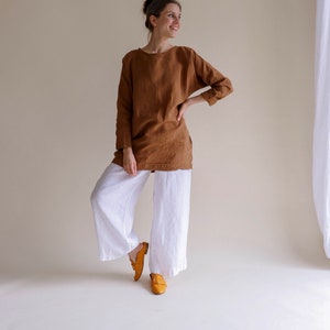 High Waisted Linen Trousers, Extra Wide Leg Pants, Relaxed Fit