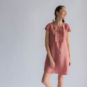 Linnen mini-jurk ISLA, linnen tuniekjurk afbeelding 1