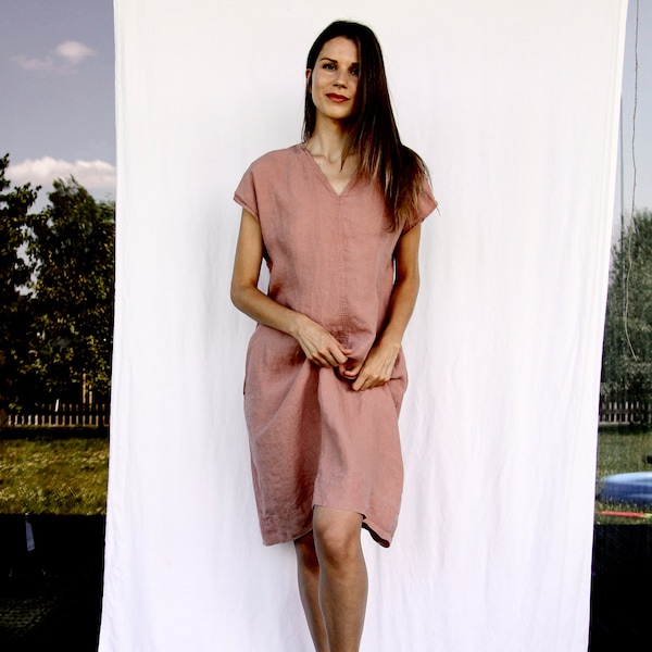 Linen dress VIKI , linen tunic dress , knee length dress