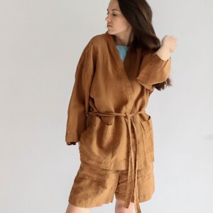 Long linen shirt LUISA. Linen jacket.Japanese inspired oversize kimono jacket, linen clothing for women image 4