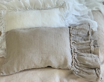 Ruffled Pillowcase | Ruffled pillow Shams | Linen Bedding | Shabby Chic Bedding