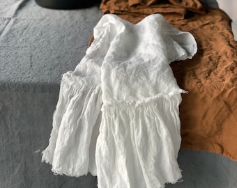 Ruffled Natural Linen Tea Towels | Set of 2, Stone Washed