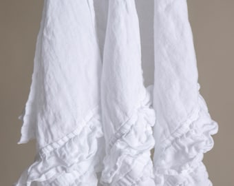 Ruffled Linen Tea Towel Set | Stone Washed French Linen