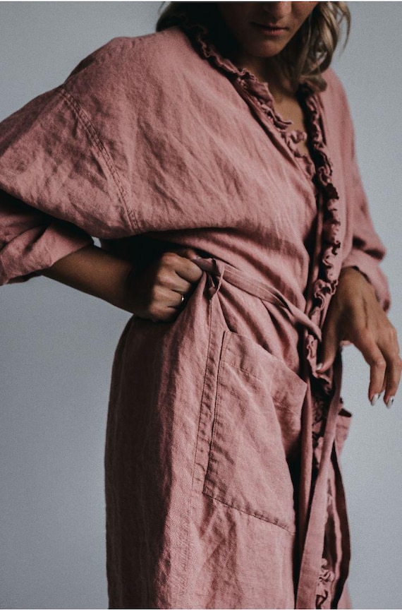 Linen Wrap Dress ISABELLE, Ruffle Midi Robe - Etsy Israel Linen Wrap Dress ISABELLE, Ruffle Midi Robe - Etsy Israel