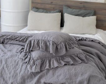 French Linen Ruffled Duvet Cover Set – Raw Edge Farmhouse Bedding