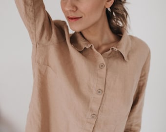 White Linen Shirt, Oversized Button-Down, Classic Design