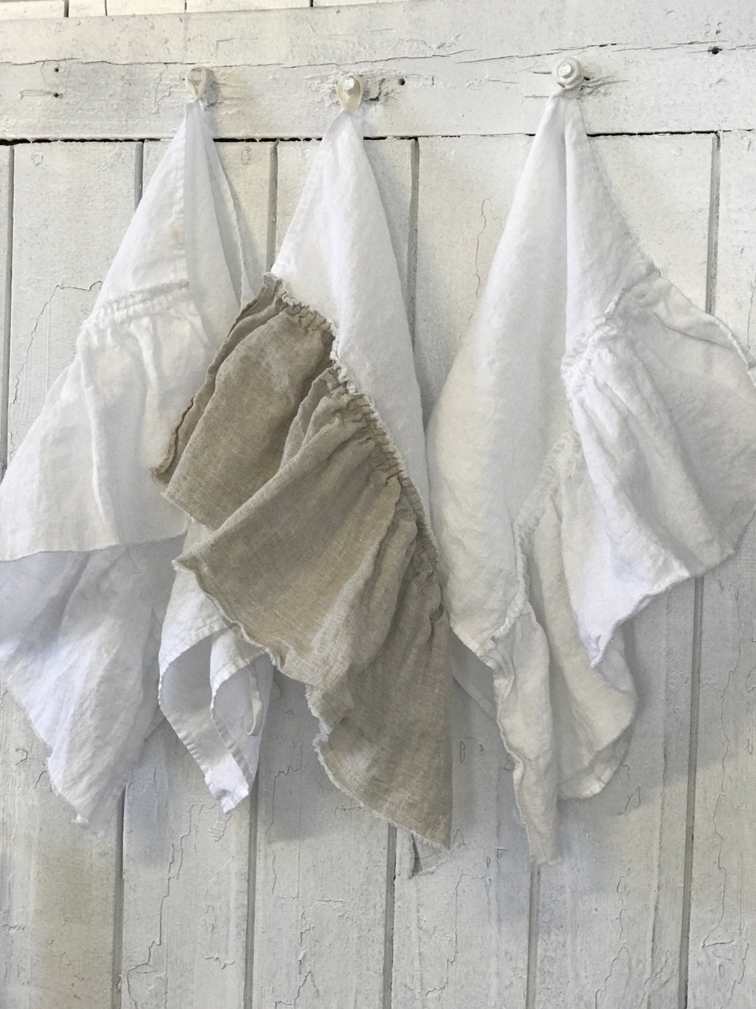 Linen Tea Towels With Ruffles LINEN BATH TOWEL Linen Towel Set Washed