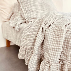 LINEN DUVET COVER . Linen bedding set . Shabby Chic linen ruffled duvet cover with ruffles. Softened and washed linen