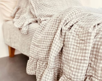 LINEN DUVET COVER . Linen bedding set . Shabby Chic linen ruffled duvet cover with ruffles. Softened and washed linen