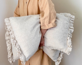 Fundas de almohada con volantes / Juego de DOS / Fundas de almohada con volantes / Ropa de cama Shabby Chic