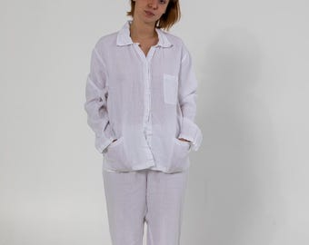 Relaxed Linen Pajama Set: Soft OEKO-Tex Shirt & Pants