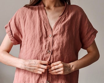 Linen shirt dress LYNETT.  Linen knee length dress
