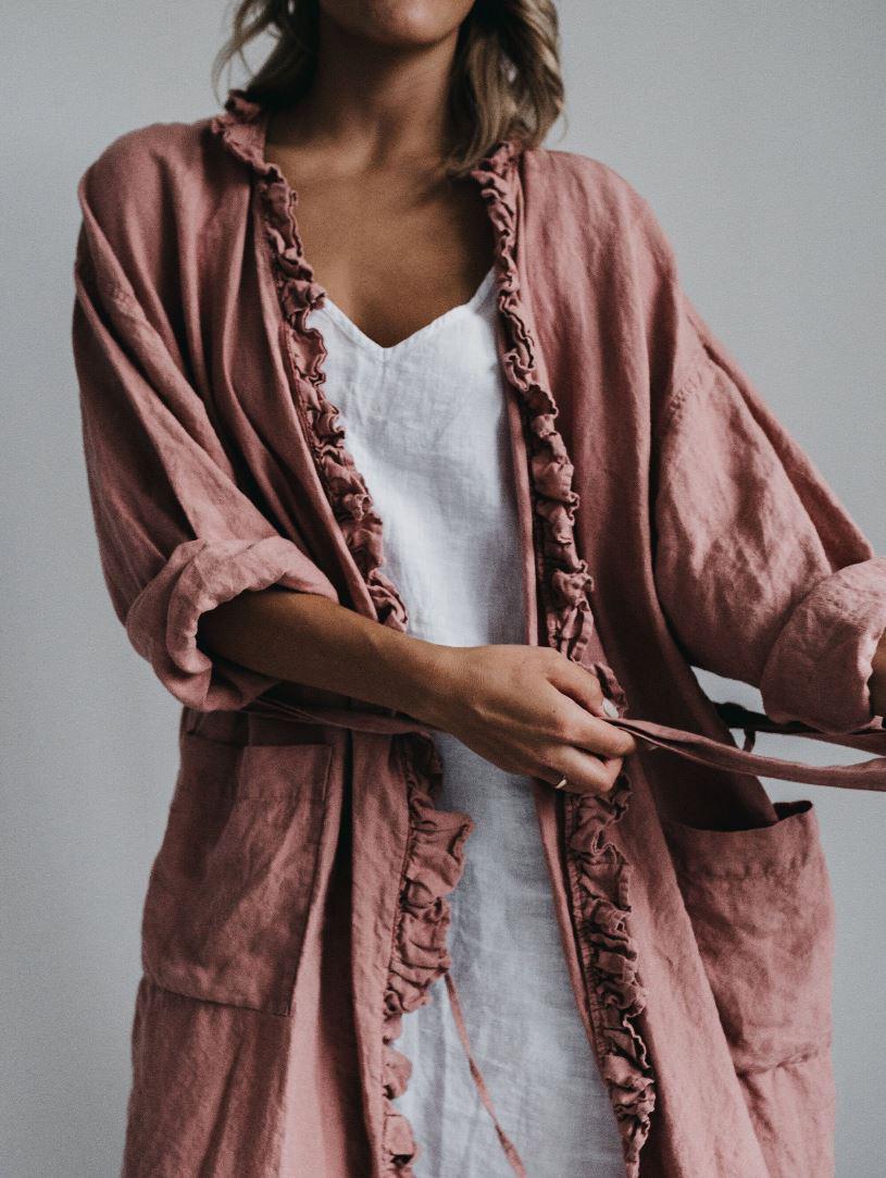 Linen Wrap Dress ISABELLE, Ruffle Midi Robe Linen Wrap Dress ISABELLE, Ruffle Midi Robe