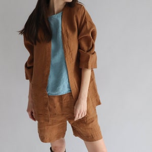 Long linen shirt LUISA. Linen jacket.Japanese inspired oversize kimono jacket, linen clothing for women image 7
