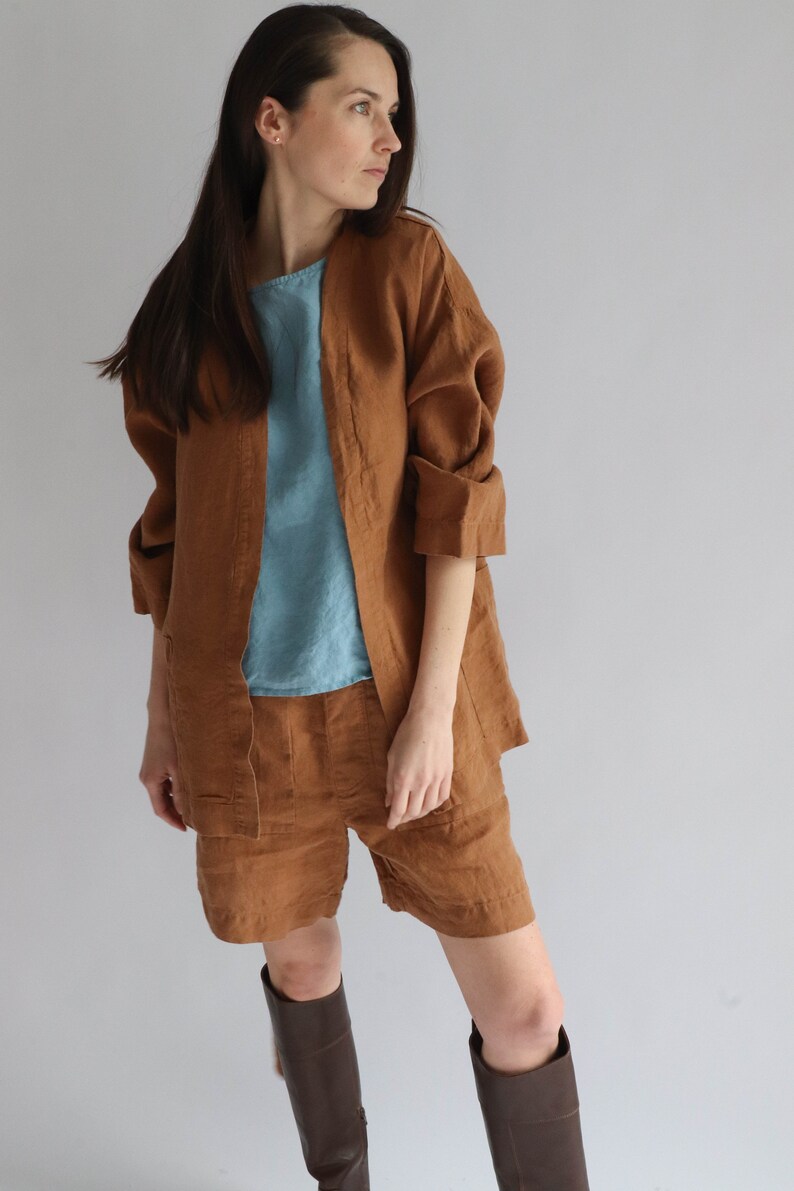 Long linen shirt LUISA. Linen jacket.Japanese inspired oversize kimono jacket, linen clothing for women image 7