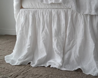 Linen Bedskirt with Dust Ruffle – Custom Length in King and Queen Sizes, French Linen Bedding