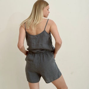 Linen pajama set GREY. Linen slip top and linen shorts. image 9