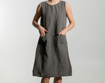 Linen dress NORI , side pockets dress, sleevless