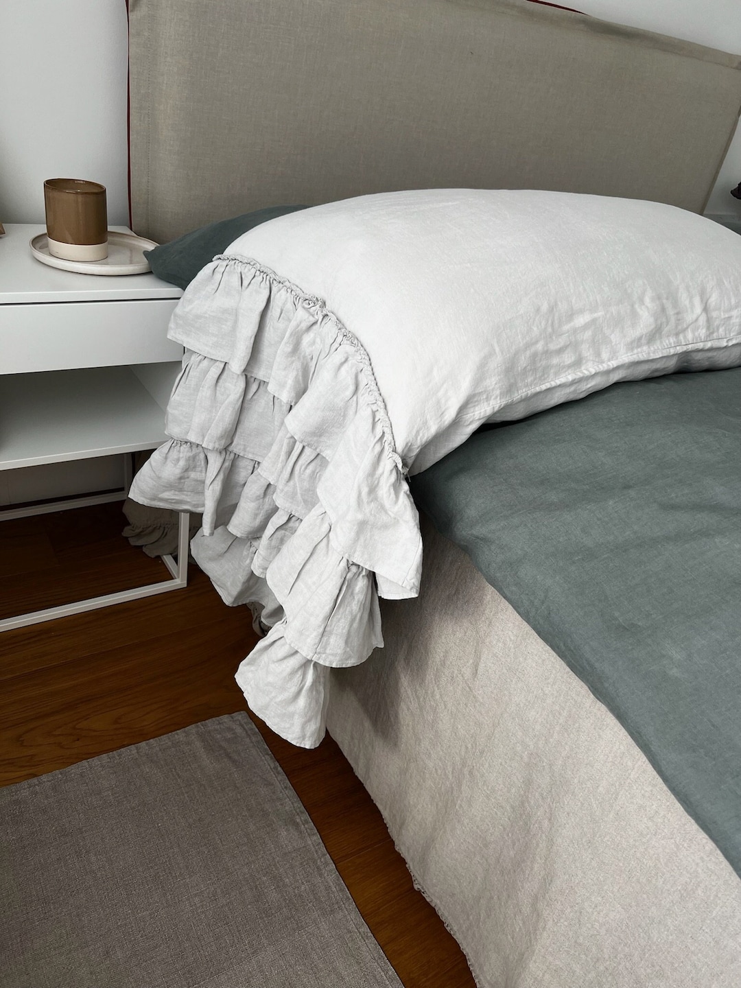 LINEN PILLOWCASE With Ruffles , Shabby Chic Linen Pillow Cover. Shabby