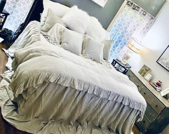 Linen Bedspread, 100% linen bed cover, Hand made