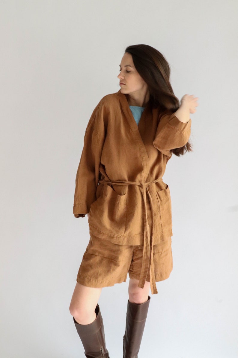 Long linen shirt LUISA. Linen jacket.Japanese inspired oversize kimono jacket, linen clothing for women image 4