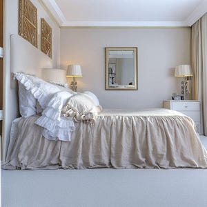 Linen Coverlet with Dust Ruffle – Softened, Ruffled Bedspread with Customizable Drop Length