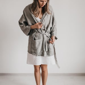 Long linen shirt LUISA. Linen jacket.Japanese inspired oversize kimono jacket, linen clothing for women