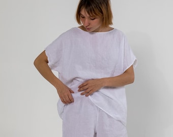 Linen Pajama Set: Relaxed Shorts and Top