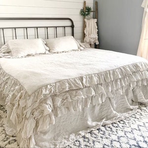 French style thick ruffled stonewashed natural linen bedding LINEN Duvet set